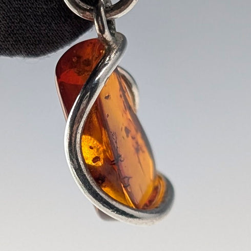 Circa 1900 British antique sterling silver Albert chain 40g sterling silver & amber fob