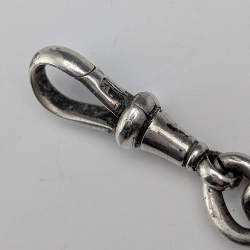 Circa 1900 British antique sterling silver Albert chain 40g sterling silver & amber fob