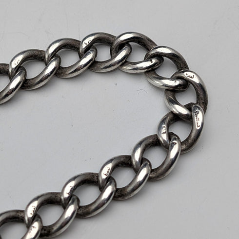 Circa 1900 British antique sterling silver Albert chain 40g sterling silver & amber fob