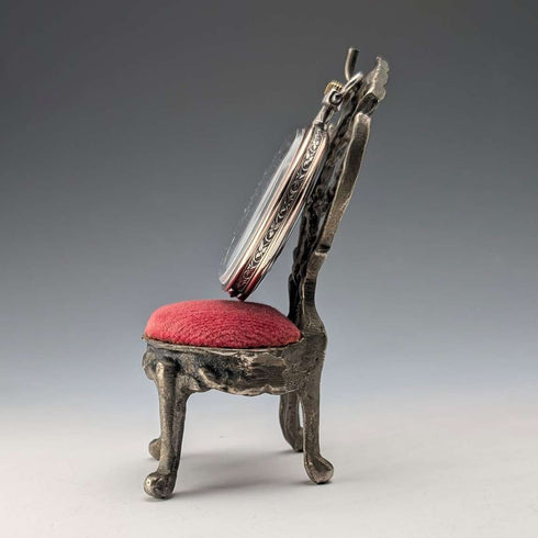 1920s Brass Chair Pocket Watch Holder Red Seat