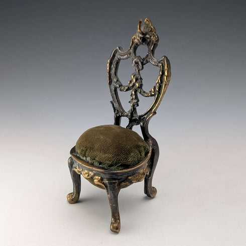 1920s Brass Chair-Shaped Pocket Watch Holder with Khaki Seat