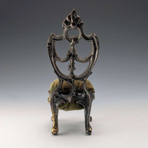 1920s Brass Chair-Shaped Pocket Watch Holder with Khaki Seat