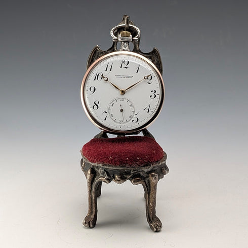 1920年代 真鍮製 椅子型 懐中時計ホルダー ダークレッドシート