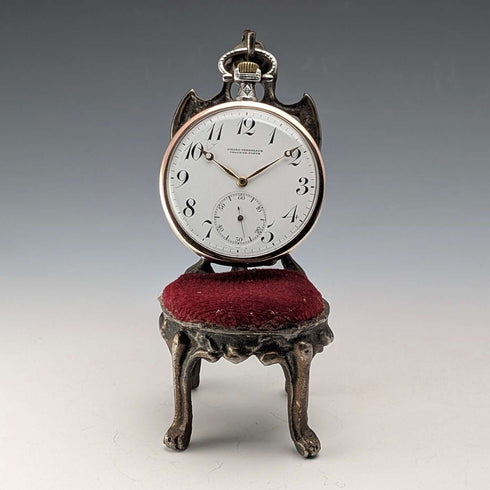 1920's Brass Chair Pocket Watch Holder Dark Red Seat