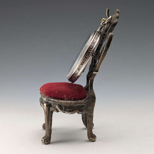 1920's Brass Chair Pocket Watch Holder Dark Red Seat