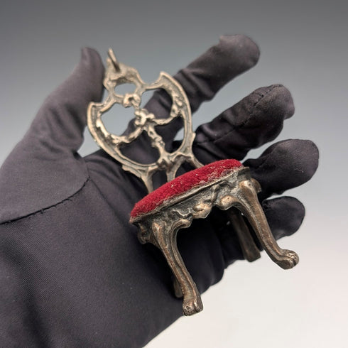 1920's Brass Chair Pocket Watch Holder Dark Red Seat