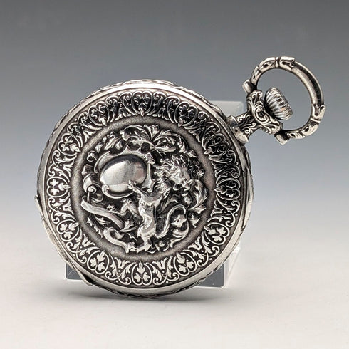 1901年頃 アンティーク ロンジン 懐中時計 細密浮彫彫刻 銀側ハンターケース 動作良好