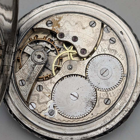 1901年頃 アンティーク ロンジン 懐中時計 細密浮彫彫刻 銀側ハンターケース 動作良好