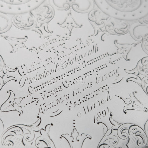 1893年 英国アンティーク 純銀製サルヴァ カードトレイ直径23cm 413g Charles Boyton