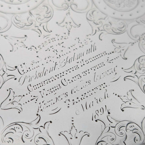 1893年 英国アンティーク 純銀製サルヴァ カードトレイ直径23cm 413g Charles Boyton