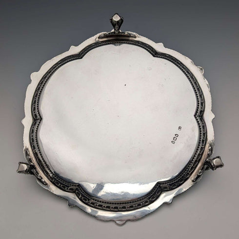 1893年 英国アンティーク 純銀製サルヴァ カードトレイ直径23cm 413g Charles Boyton