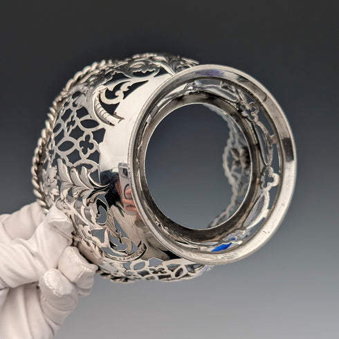 1856 年英國古董純銀耳環裝飾碗 165 克鈷玻璃內膽 AB Savory&Sons