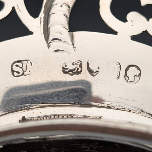 1856 年英國古董純銀耳環裝飾碗 165 克鈷玻璃內膽 AB Savory&Sons