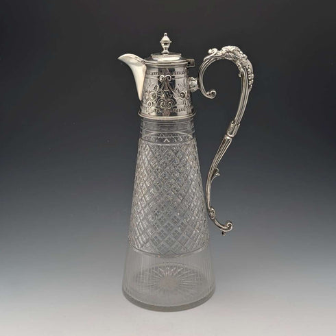 Antique British cut glass and silver plate water jug