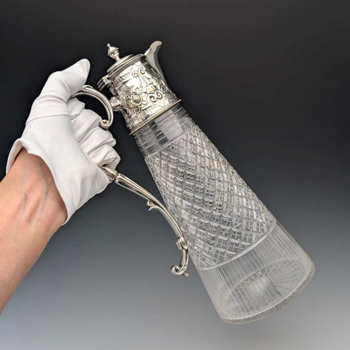 Antique British cut glass and silver plate water jug
