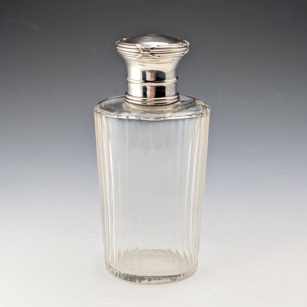 French antique pure silver lid glass perfume bottle