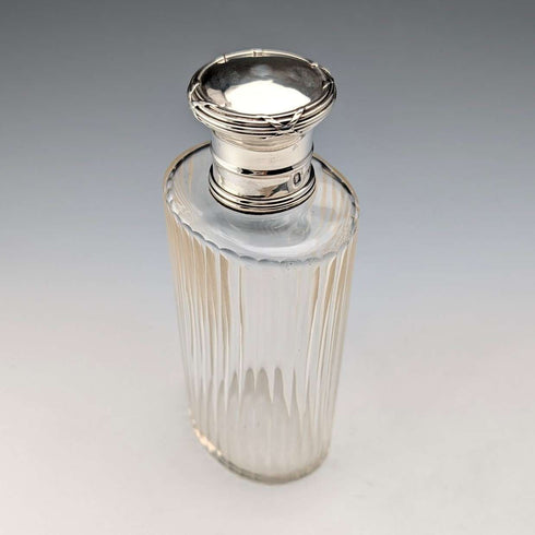 French antique pure silver lid glass perfume bottle
