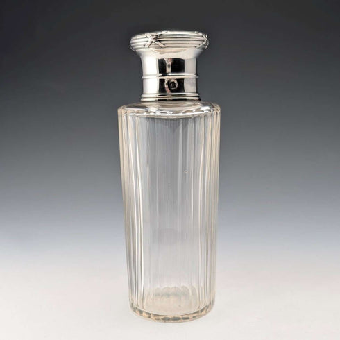 French antique pure silver lid glass perfume bottle