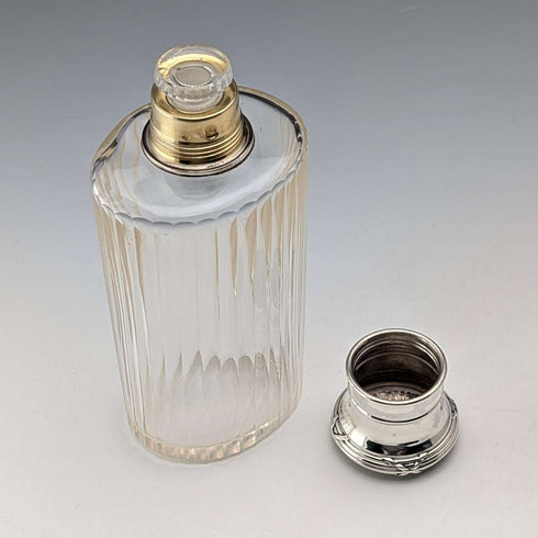 French antique pure silver lid glass perfume bottle