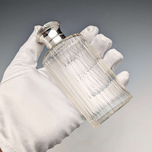 French antique pure silver lid glass perfume bottle