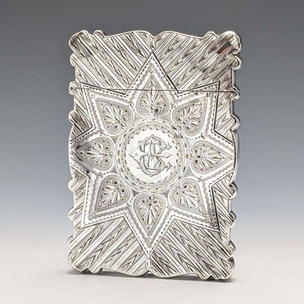 1876 British antique sterling silver card case 60g Colen Hewer Cheshire