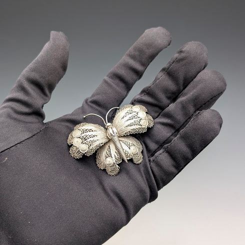 ヴィンテージ ポルトガル製 フィリグリー バタフライ シルバーブローチ