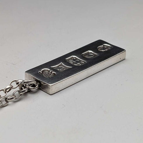 1977 British Sterling Silver Jubilee Ingot Pendant & Sterling Silver Chain, 40g, Troika Designs