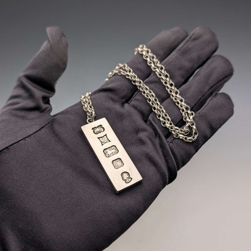 1977 British Sterling Silver Jubilee Ingot Pendant & Sterling Silver Chain, 40g, Troika Designs