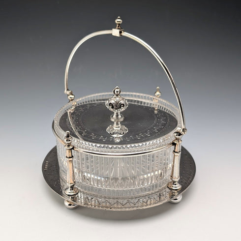 英國古董銀盤和雕花玻璃內黃油盤