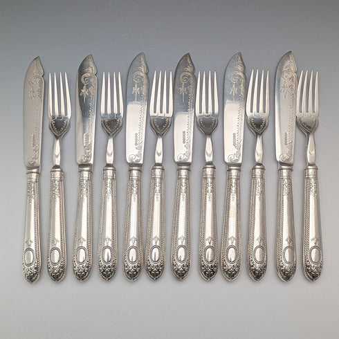 1876年 英国アンティーク シルバープレート製 カトラリー6ペア 木箱入り Harrison Brothers&Howson