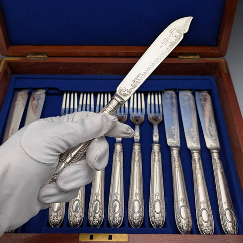 1876年 英国アンティーク シルバープレート製 カトラリー6ペア 木箱入り Harrison Brothers&Howson