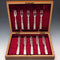 Circa 1881 British antique white mother-of-pearl handle dessert cutlery 5 pairs in wooden box LEE & WIGFULL