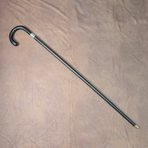 1927 British vintage black shaft, curved handle, pure silver decoration, walking stick, 88cm, J Howell & Co.
