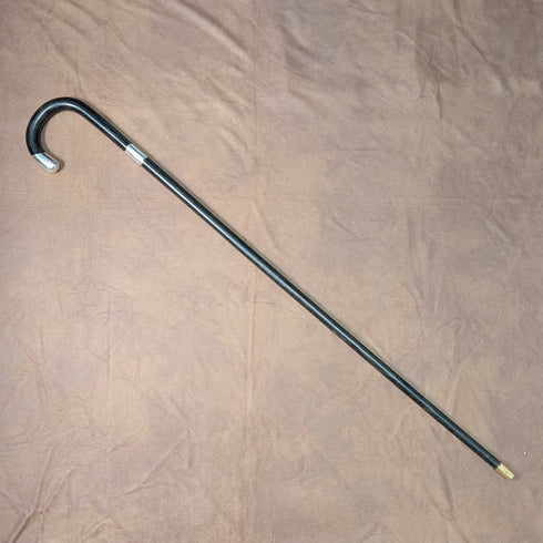 1912年 英国アンティーク 黒軸 曲がりハンドル 純銀装飾 ステッキ 杖 90cm J Howell&Co