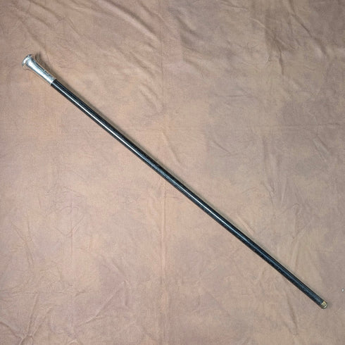 1906年 英国アンティーク 黒軸 純銀製 丸ハンドル ステッキ 杖 90cm W H Carrington