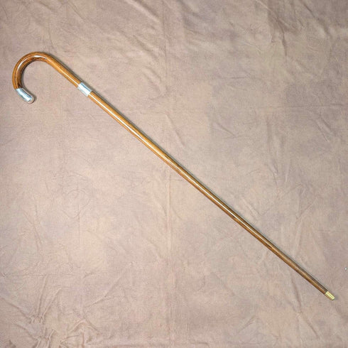 1921年 英国アンティーク 茶軸 曲がりハンドル 純銀装飾 ステッキ 杖 92cm J Howell&Co