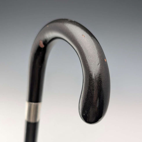1927年 英国ヴィンテージ 黒軸 曲がりハンドル 純銀装飾 ステッキ 杖 88cm J Howell&Co