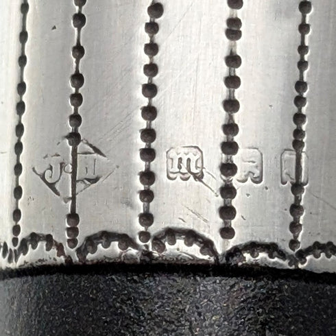 1927 British vintage black shaft, curved handle, pure silver decoration, walking stick, 88cm, J Howell & Co.