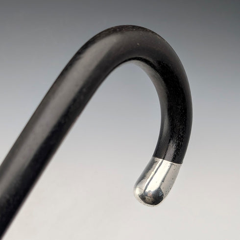 1912年 英国アンティーク 黒軸 曲がりハンドル 純銀装飾 ステッキ 杖 90cm J Howell&Co