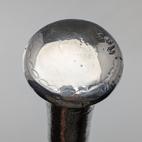 1906年 英国アンティーク 黒軸 純銀製 丸ハンドル ステッキ 杖 90cm W H Carrington