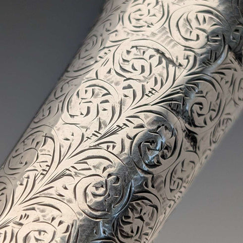 1906年 英国アンティーク 黒軸 純銀製 丸ハンドル ステッキ 杖 90cm W H Carrington