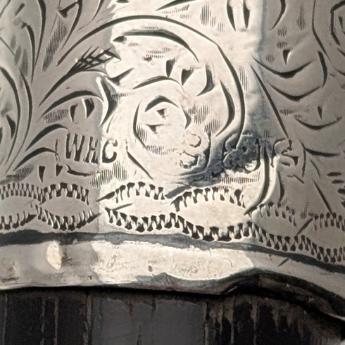 1906年 英国アンティーク 黒軸 純銀製 丸ハンドル ステッキ 杖 90cm W H Carrington