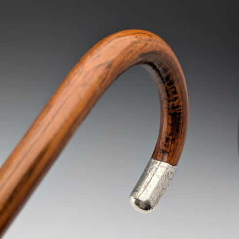 1921年 英国アンティーク 茶軸 曲がりハンドル 純銀装飾 ステッキ 杖 92cm J Howell&Co