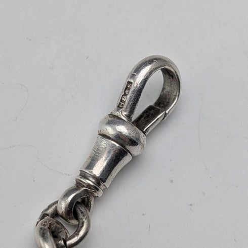 約 1900 年英國古董純銀阿爾伯特鏈,42 克,琺瑯裝飾,純銀獎章錶鍊