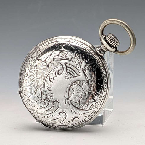 Antique Longines pocket watch, circa 1904, Art Nouveau engravings, silver side hunter case, in good working order