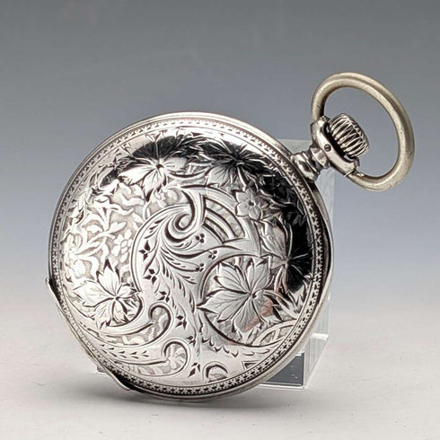 Antique Longines pocket watch, circa 1904, Art Nouveau engravings, silver side hunter case, in good working order