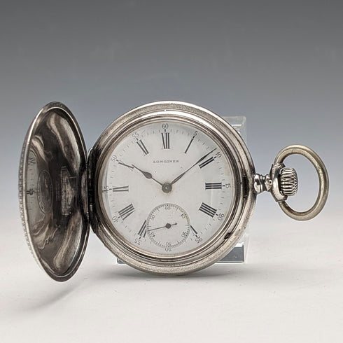 1904年頃 アンティーク ロンジン 懐中時計 アール・ヌーヴォー彫刻 銀側ハンターケース 動作良好