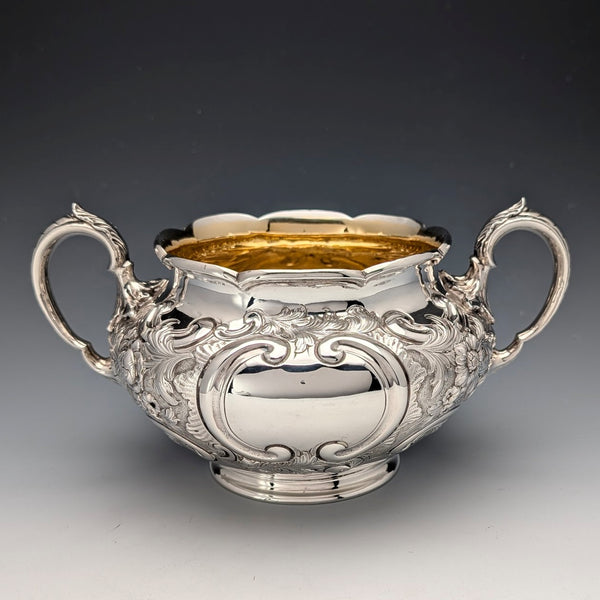 1891 British antique sterling silver large sugar bowl 395g Walter & John Barnard