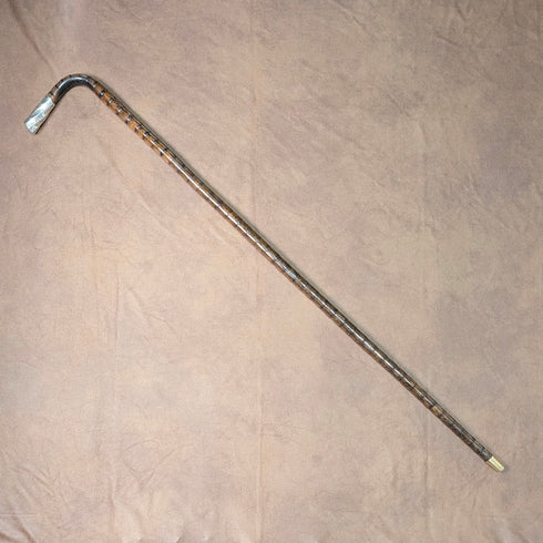 1906年 英国アンティーク 茶軸 L字ハンドル 純銀装飾 ステッキ 杖 92cm Thomas Davis