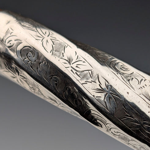 1906年 英国アンティーク 茶軸 L字ハンドル 純銀装飾 ステッキ 杖 92cm Thomas Davis